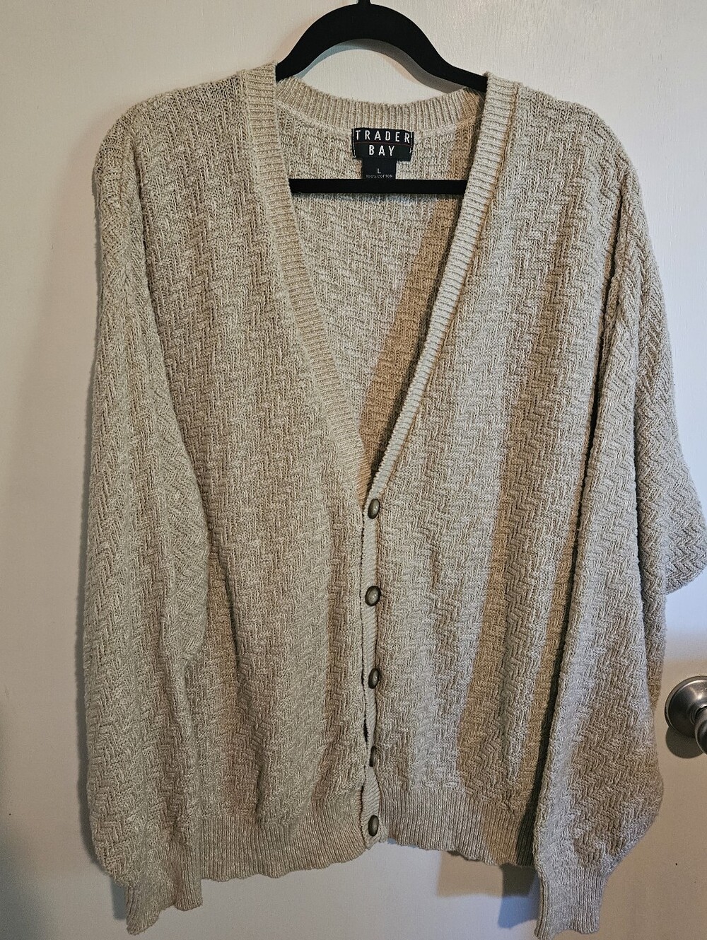 Vintage Trader Bay Oversized Tan/Cream Button Down Cardigan Size Large